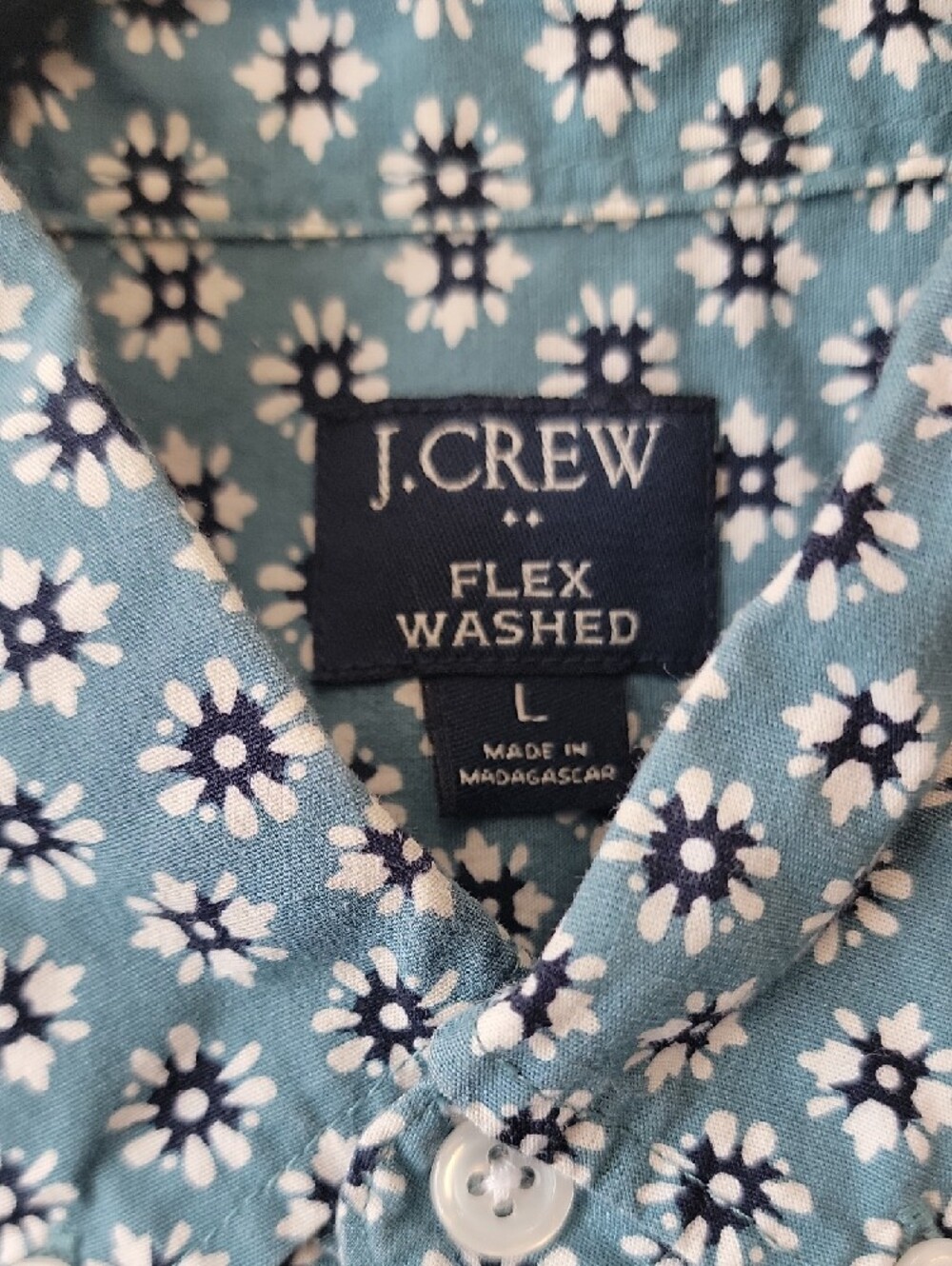 J. Crew Light Blue Short-Sleeve Button-Down Shirt with White Floral Print - Picture 2 of 9